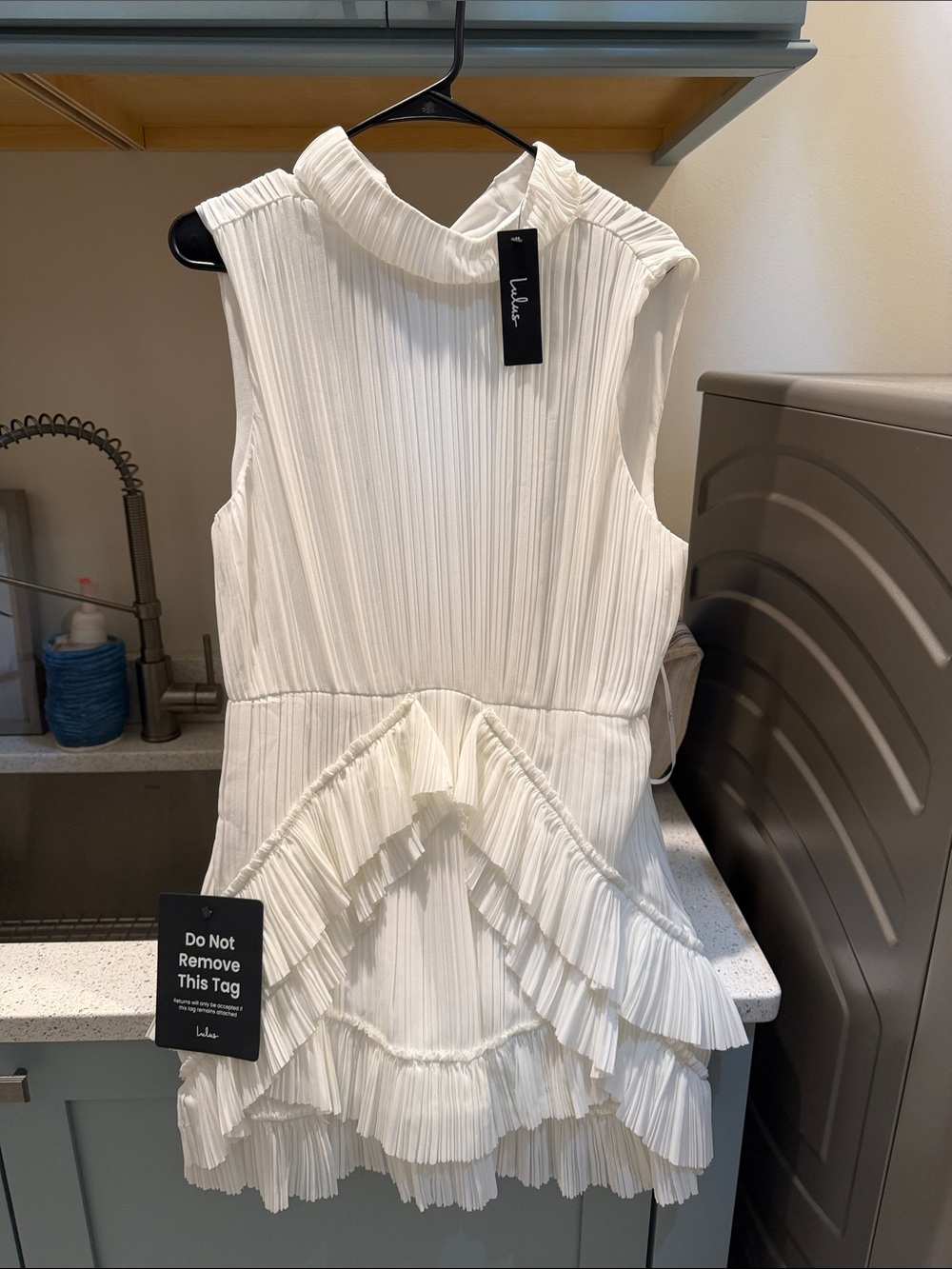 Lulu's Cream Pleated Ruffle Mini Dress